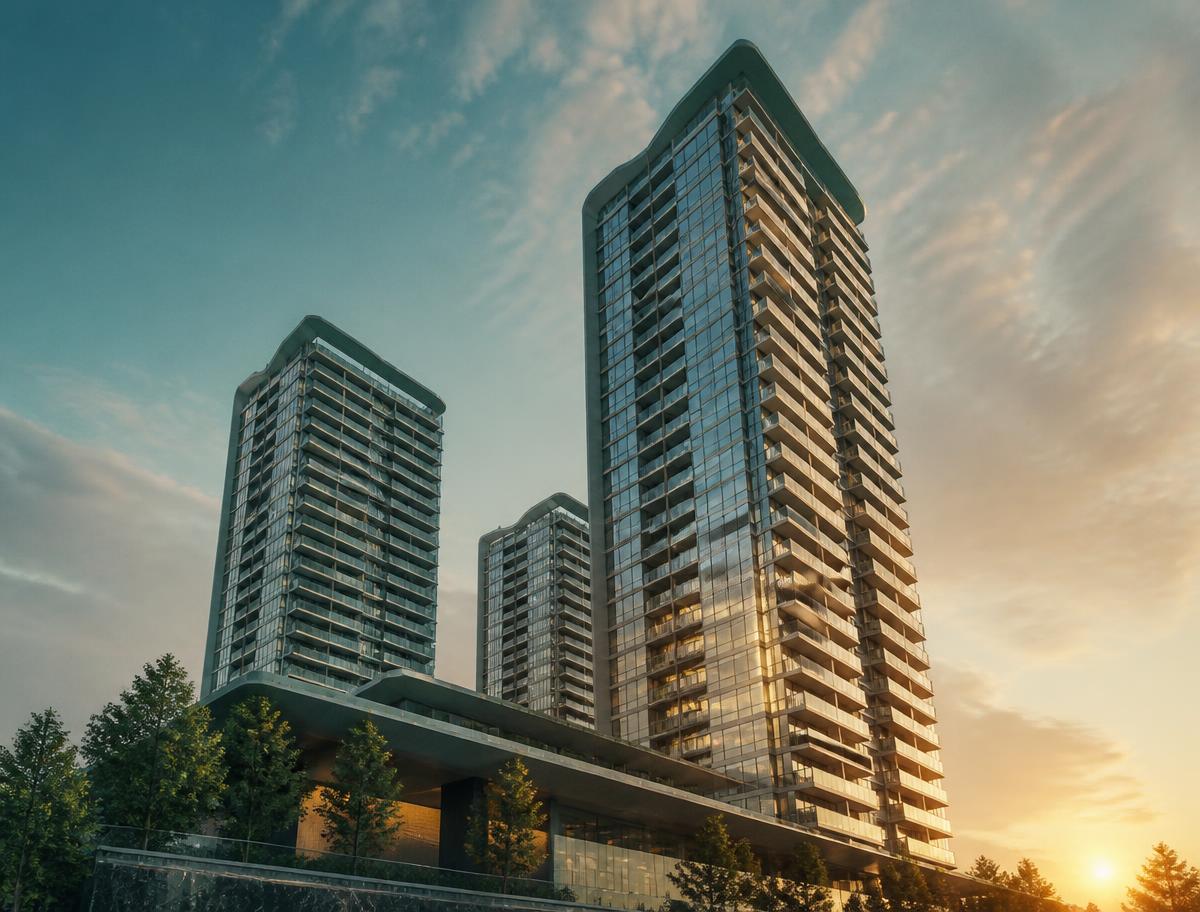 Torres residenciais contemporâneas ao entardecer